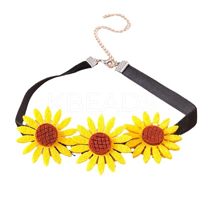 Felt 3 Sunflower Chokler Necklaces for Women FS-WG49D9B-01-1