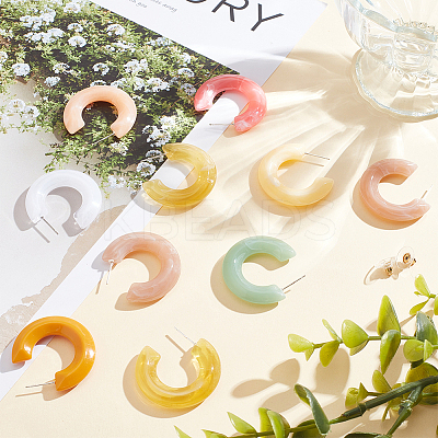 8 Pairs 8 Colors Acrylic Arch Stud Earrings EJEW-AN0003-38-1
