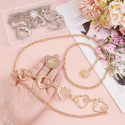 2Pcs 2 Colors Moon & Sun Alloy Link Chain Belts AJEW-GO0001-78A-1