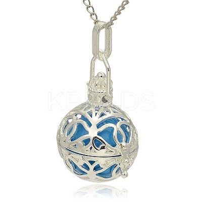 Silver Color Plated Brass Hollow Round Cage Pendants KK-J240-02S-1