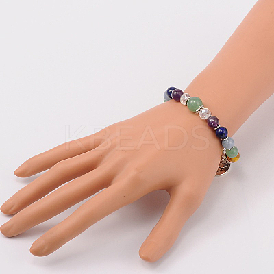 Multi-Color Gemstone Chakra Charm Bracelets BJEW-JB01691-1