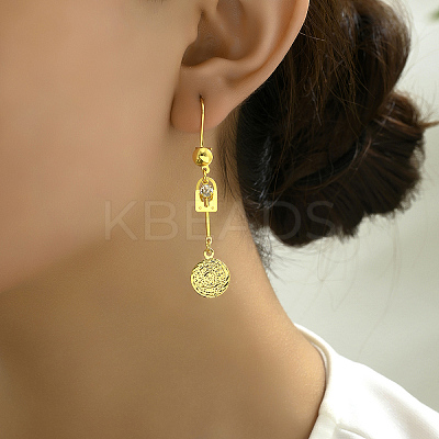 Fashionable Classic Flat Round Brass Tassel Hoop Earrings EH8796-1