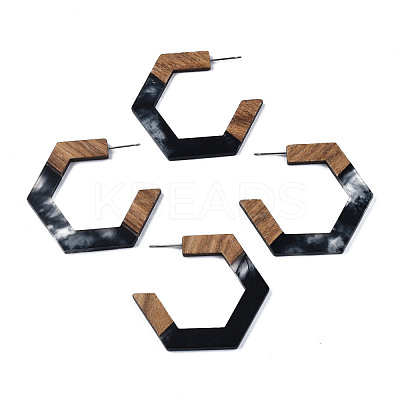 Hexagon Half Hoop Earrings for Women EJEW-N017-006A-1