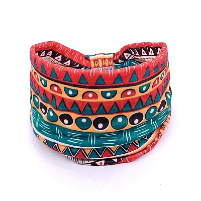 Polyester Boho Stretch Wide Knot Turban Headband PW-WG30577-06-1