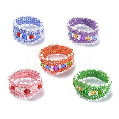 Glass Beaded Stretch Rings for Women RJEW-MZ00005-1