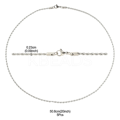 5Pcs 304 Stainless Steel Round Twist Rope Chain Necklaces Set for Men Women NJEW-YW0001-07-1