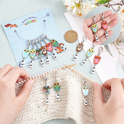 Alloy Enamel & Acrylic Pendant Locking Stitch Markers HJEW-AB00179-1