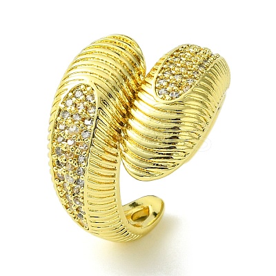 Brass Micro Pave Cubic Zirconia Open Cuff Rings RJEW-K256-39G-1