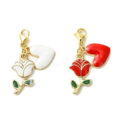 2Pcs 2 Colors Valentine's Day Rose Heart Alloy Enamel Pendant Decoration HJEW-JM02804-1