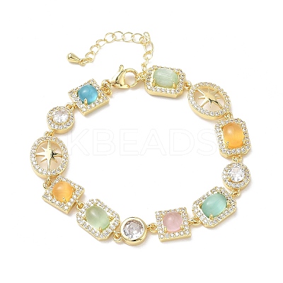 Brass Micro Pave Clear Cubic Zirconia Link Chain Bracelets for Women BJEW-C156-03G-1