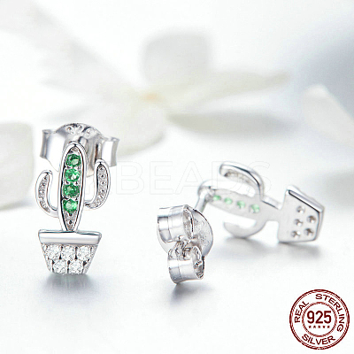 Anti-Tarnish Rhodium Plated 925 Sterling Silver Cubic Zirconia Stud Earrings EJEW-FF0010-08P-1