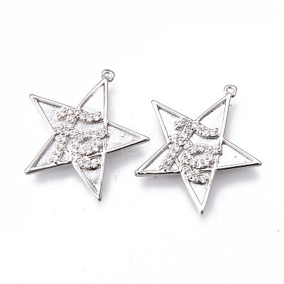Brass Micro Pave Clear Cubic Zirconia Faith Pendants KK-N232-177P-NF-1