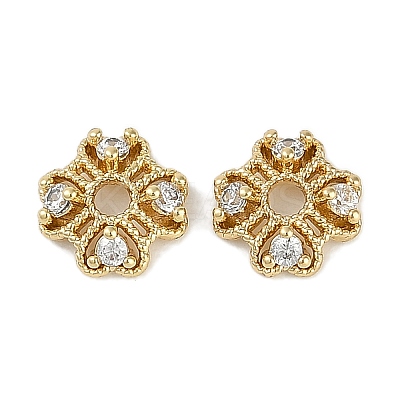 Brass Micro Pave Clear Cubic Zirconia Bead Caps KK-I719-06G-1