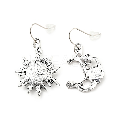 Resin Beaded Moon and Sun Asymmetrical Earrings EJEW-C036-01D-1