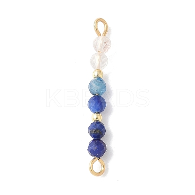 Faceted Round Natural Quartz Crystal & Lapis Lazuli & Kyanite Beaded Connector Charms PALLOY-JF03530-02-1