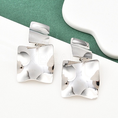 304 Stainless Steel Square Dangle Stud Earrings EJEW-K268-79A-P-1