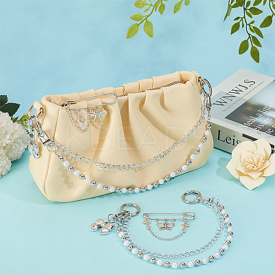 Cross Aluminium Chain & CCB Plastic & Imitated Pearl Acrylic Bead Boot Strap Chains HJEW-OC0001-47-1