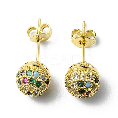 Rhinestone Disco Ball Stud Earrings EJEW-D055-07G-03-1