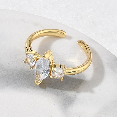 Brass Micro Pave Cubic Zirconia Cuff Open Rings for Women RJEW-L343-14G-04-1