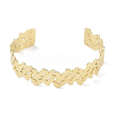 304 Stainless Steel Flower Open Cuff Bangles for Women BJEW-C071-14G-1