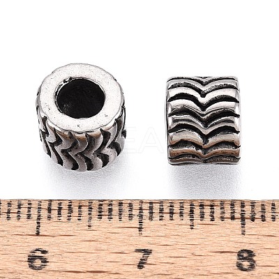 304 Stainless Steel Textured European Style Large Hole Beads STAS-T072-98AS-1