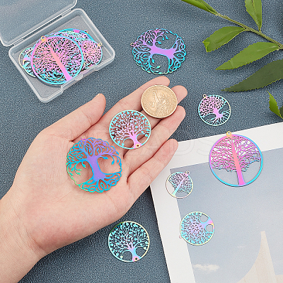 24Pcs 6 Style Ion Plating(IP) 201 Stainless Steel Filigree Pendants STAS-GA0001-29-1
