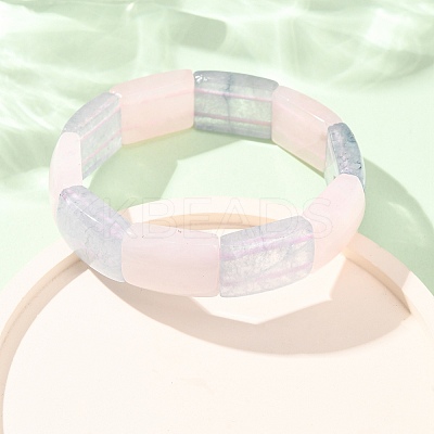 Rectangle Natural Rose Quaretz & Dyed White Jade Imitation Aquamarine Beaded Stretch Bracelets for Women Men GG-CBA9ACE-C05-1