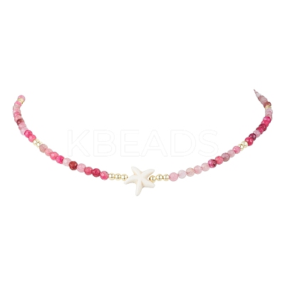 Summer Beach Dyed Natural Agate Round Beaded Necklaces NJEW-JN05262-01-1