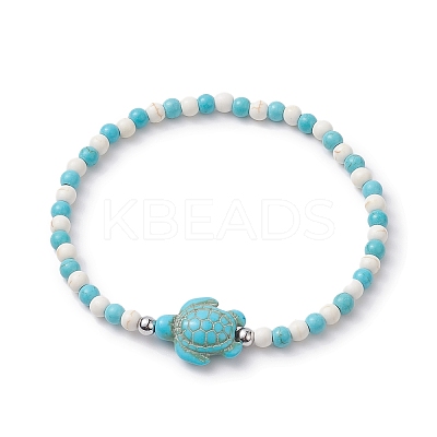 4Pcs 4 Style Dyed Synthetic Turquoise Starfish & Turtle Beaded Stretch Bracelets Set for Women BJEW-JB09337-1