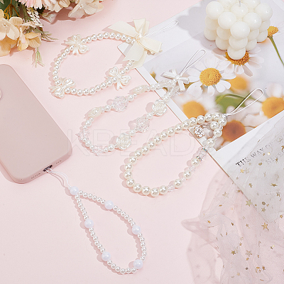 4Pcs 4 Styles Plastic Beaded Mobile Phone Lanyard Wrist Strap AJEW-AN0007-44-1