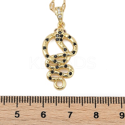 Brass Micro Pave Black Cubic Zirconia Snake Pendant Necklaces LS-NJEW-K280-08G-1