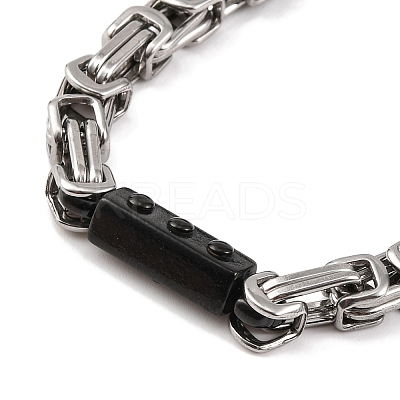 201 Stainless Steel Rectangle Byzantine Chain Necklace NJEW-F222-38EBP-01-1