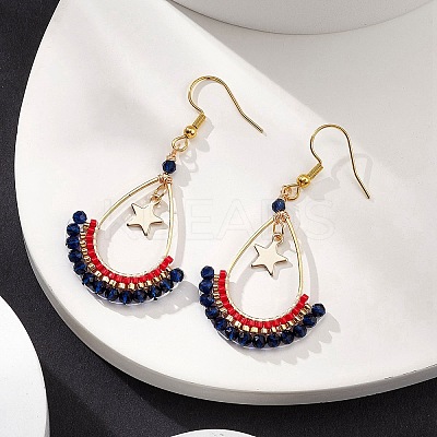 Synthetic Spinel Beaded Teardrop with Star Dangle Earrings EJEW-MZ00079-01-1