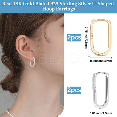 2 Pairs 2 Colors 925 Sterling Silver Oval Hoop Earrings EJEW-BBC0001-75-1
