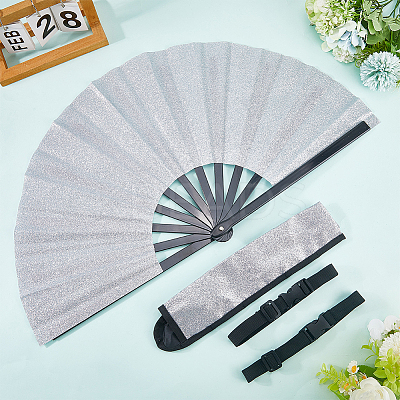 Glitter Plastic & Oxford Cloth Fan with Fan Bags AJEW-WH20022-89C-1