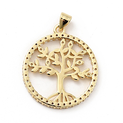 Rack Plating Brass Micro Pave Cubic Zirconia Pendants X-ZIRC-F129-39G-1