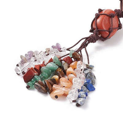 Chakra Natural Mixed Gemstone Woven Pendant Decorations HJEW-JM00659-1