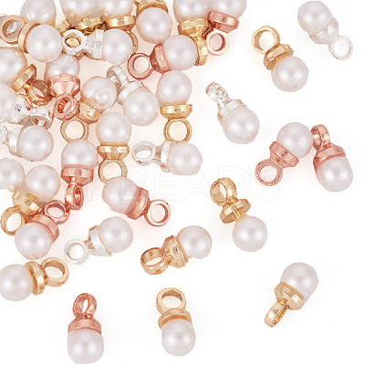 40Pcs 4 Colors Brass ABS Imitation Pearl Pendants KK-TA0001-73-1