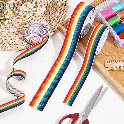 6 Yards 3 Style Flat Rainbow Color Polyester Elastic Cord/Band EC-FG0001-01-1