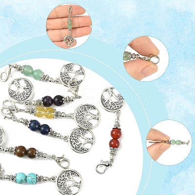 7Pcs Natural & Synthetic Gemstone and Alloy Pendant Decorations HJEW-FS00043-1