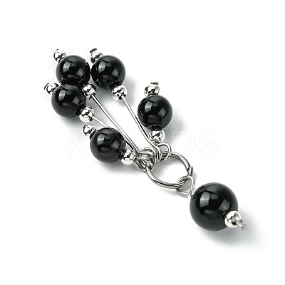 Natural Black Onyx(Dyed & Heated) Round Tassel Big Pendants PALLOY-JF03281-02-1