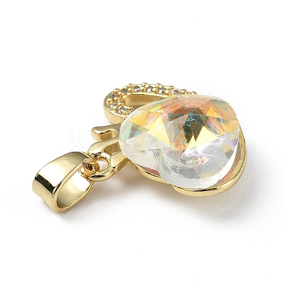 Real 18K Gold Plated Rack Plating Brass Micro Pave Clear Cubic Zirconia Pendants KK-C015-18G-03-1