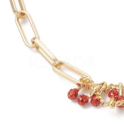 Brass Enamel Beaded Link Chains & Paperclip Chains Bracelets for Women BJEW-JB13568-1