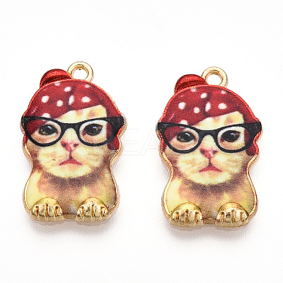 Printed Light Gold Tone Alloy Pendants ENAM-N056-208G-1