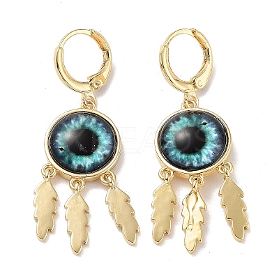 Real 18K Gold Plated Brass Feather Chandelier Earrings EJEW-L269-049G-01-1