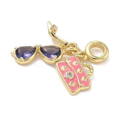 Brass Micro Pave Clear Cubic Zirconia European Dangle Charms KK-K368-29G-1