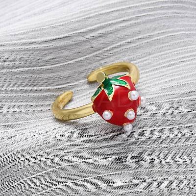 Brass Enamel Open Cuff Rings for Women RJEW-U057-19A-G-1