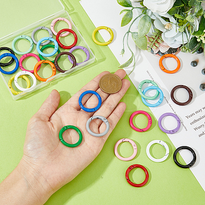 28Pcs 14 Colors Spray Painted Alloy Spring Gate Rings FIND-HY0003-01-1