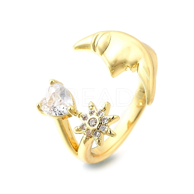 Ocean Theme Brass Micro Pave Cubic Zirconia Cuff Rings for Women RJEW-F184-17C-G-1