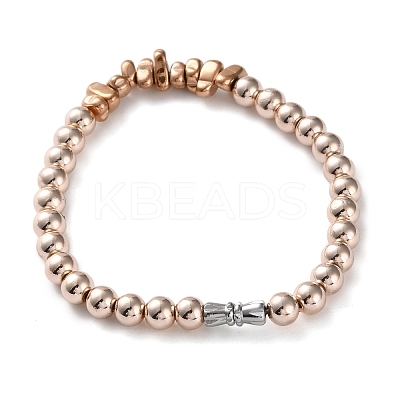 Electroplated Non-magnetic Hematite Round & Chip Beaded Stretch Bracelets for Men Women BJEW-G728-03-1